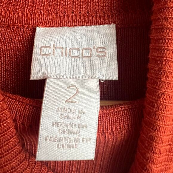 00’s Y2K Chico’s Rich Pumpkin Orange Long Sleeved Turtleneck W/Ribbed Paneling - Picture 8 of 8